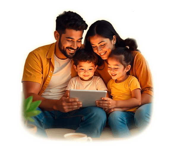Familia leyendo junta